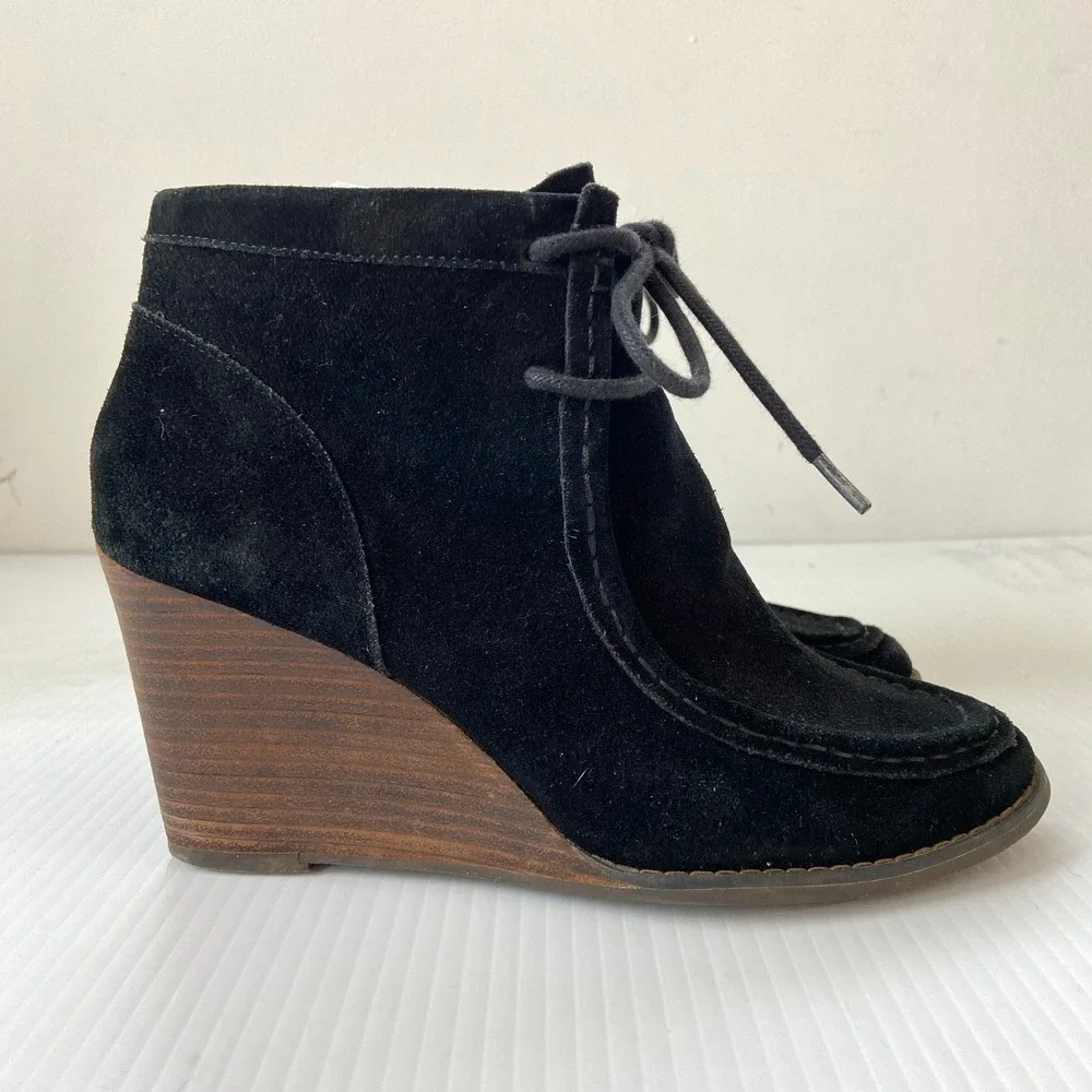 Lucky Brand Ysabel Wedge Bootie Black Suede Womens‎ 8.5